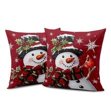 Christmas Snowman Throw Pillow Cover 18x18 Set of 2 Winter Snow Cardinal Pill...
