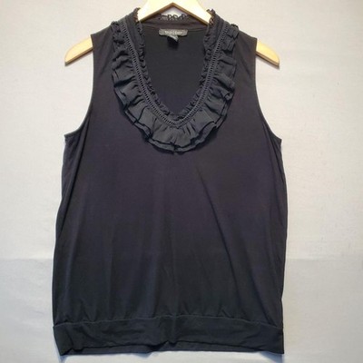White House Black Market Tank Top Women Large Black Ruffle Stretch Feminine Chic