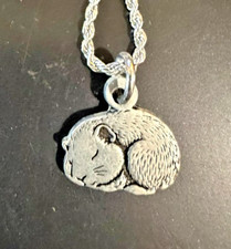 Chubby Chico Charms Guinea Pig Sleeping Silver Pendant Rope 18" Necklace Lobster