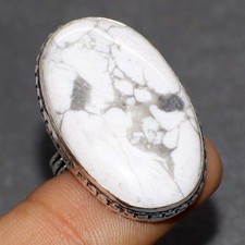 925 Silver Plated Howlite Ring Handmade Gemstone Jewelry Size US 8.5 JW