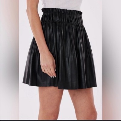 7 For All Mankind Black Faux Leather Pleated Flare Mini Skirt NWT Medium