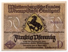 1921 Germany Stuttgart Notgeld 50 Pfennig Note (1977)