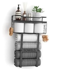 Wall Mounted Towel Rack for Bathroom - Bath Storage Holder Set Above Black