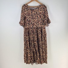 Unbranded dress womens size M shift brown leopard midi short sleeve rayon 121289