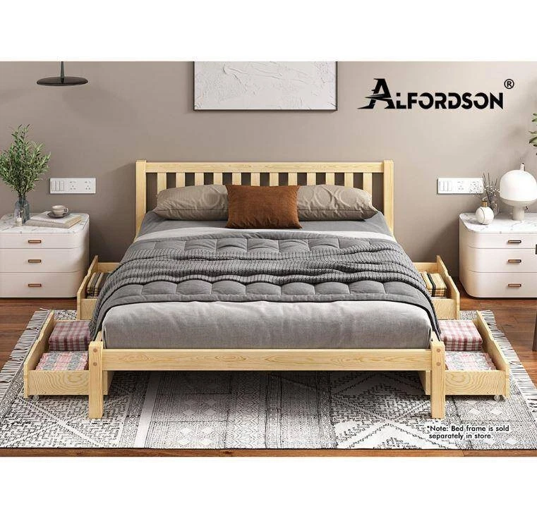 ALFORDSON 2x Storage Drawers Trundle for Wooden Bed Frame Base Timber Oak - image 4 of 4