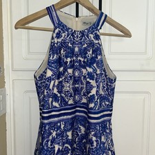 Eliza J Womens Sleeveless Dress Blue White Sz 8 Polyester Lined W/ Pockets-used!