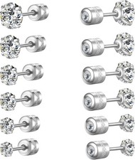 Titanium Surgical Steel Cubic Zirconia Screw Back Stud Earrings for Women Men Mu