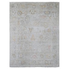 8'10"x11'7" Gray Hand Knotted Angora Oushak with Leaf Design Pure Wool Rug 22739