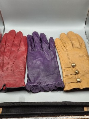 3 Pair LAUREN Ralph Lauren Soft Leather Women's Gloves - L, XL Red Purple Camel