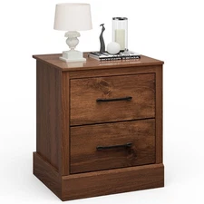 2 Drawer Compact Sofa End Table Nightstand Bedside Table Rustic Walnut