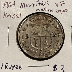 1964 MAURITIUS - 1 RUPEE KM 35.1 - VF MINTAGE 200k - FREE SHIPPING