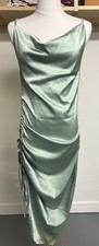 Satin Ruched Asymmetrical Dress Size M Green Sleeveless Cocktail Wedding Party