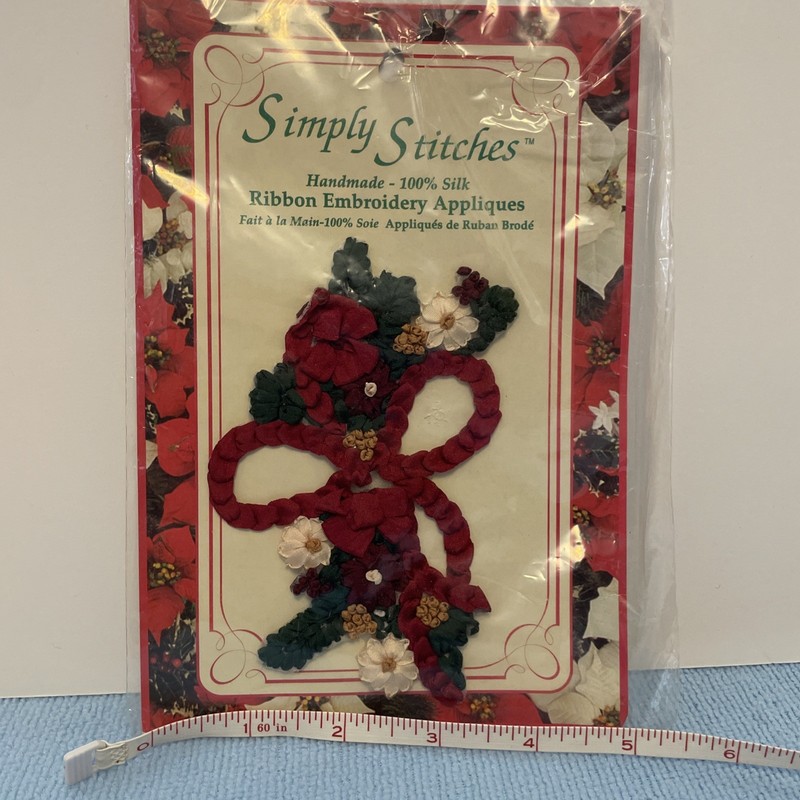 Simply Stitches 100% Silk Handmade Ribbon Embroidery Appliqués Red Bow Flowers
