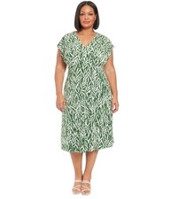 LONDON TIMES Womens Stretch Midi Fit & Flare Dress, White, Plus Size, 22W