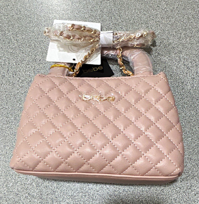 bebe Pink Quilted Satchel Top Handle Bag w/ Detachable Chain Strap & Wallet