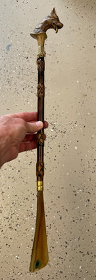 Vgt Made in Italy Carved Wolf's Head Bamboo Shoe Horn with Original Tag Decor