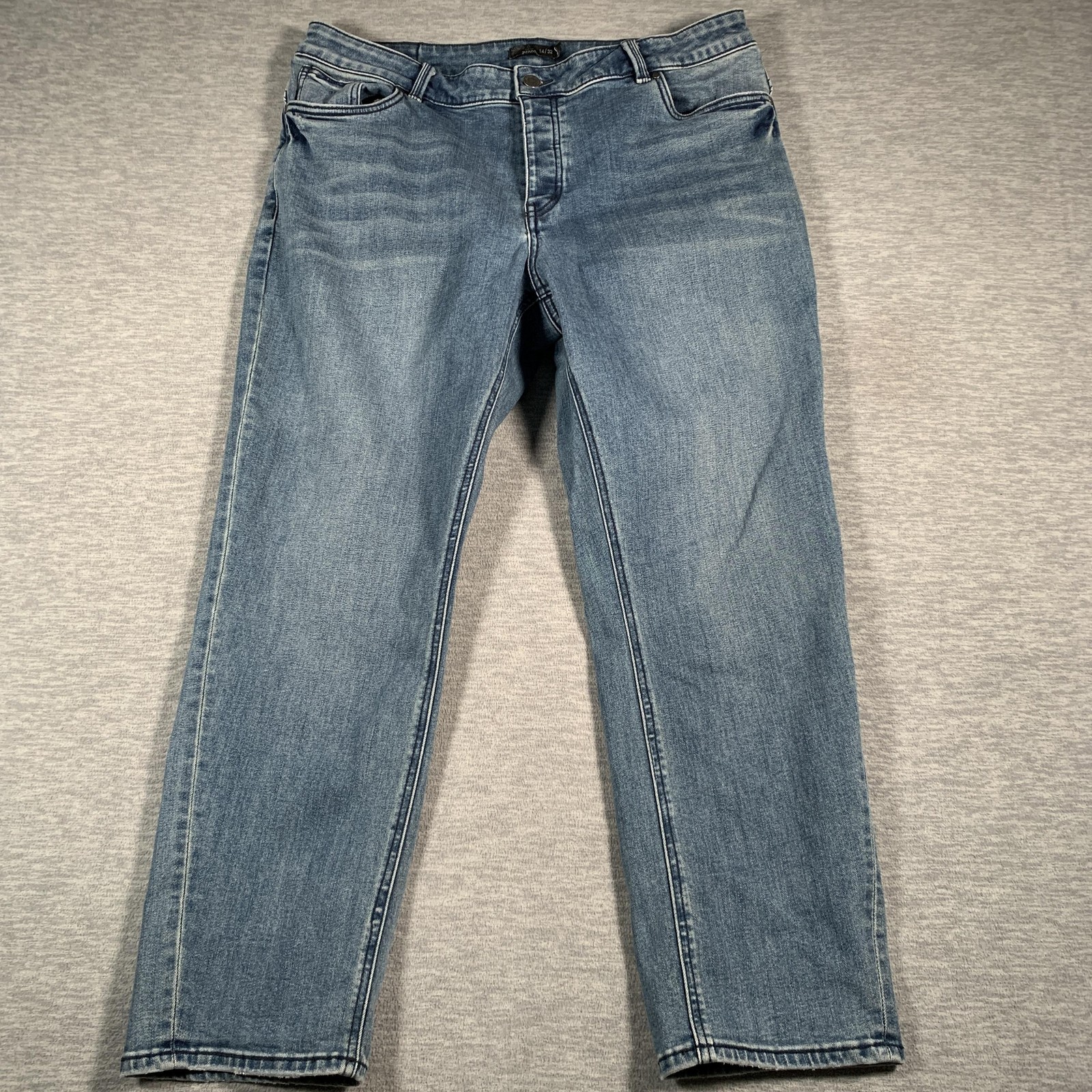 Womens 14/32 Blue Stretch Denim Straight Leg Mid Rise Organi