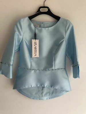 Lizabella top Long Bolero style taffeta powder blue beaded 10 new best £145