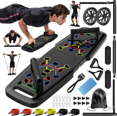 Push up Board,Home Gym,Portable Exercise Equipment,Pilates Bar and 20 Fitness Ac