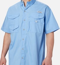 New Columbia PFG Bonehead Short Sleeve Fishing Shirt Light Blue New With Tags
