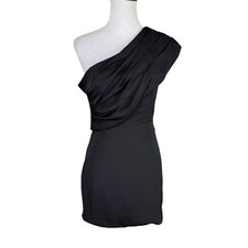 Do + Be Boutique S Black One Shoulder Ruched Cocktail Party Mini Dress