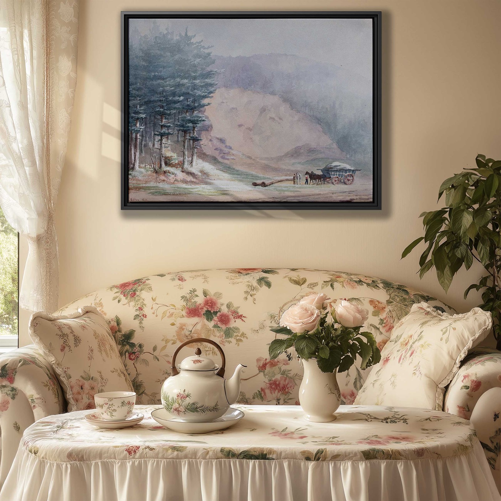 Rural Landscape Watercolor Canvas Print Vintage Art Wall Decor Rustic Artwork