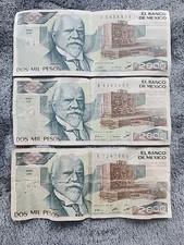 Lot Of Theee 2000 Pesos banknotes from Mexico, Justo Sierra 1987