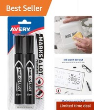 Non-Toxic Water Resistant Permanent Markers - 2 Black Chisel Tips Included