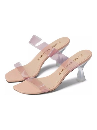 Stuart Weitzman Kristal Clear PVC Pink Leather Lucite Heel Sandal