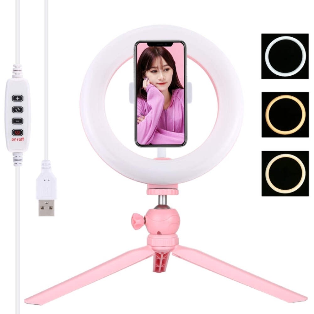 PULUZ 7.9 inch 20cm Light + Desktop Tripod Mount USB 3 Modes Dimmable Dual Color