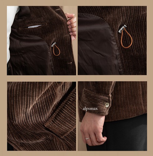 Giacca cappotto corto blazer uomo velluto a coste stile americano retrò caccia safari - Foto 11 di 27