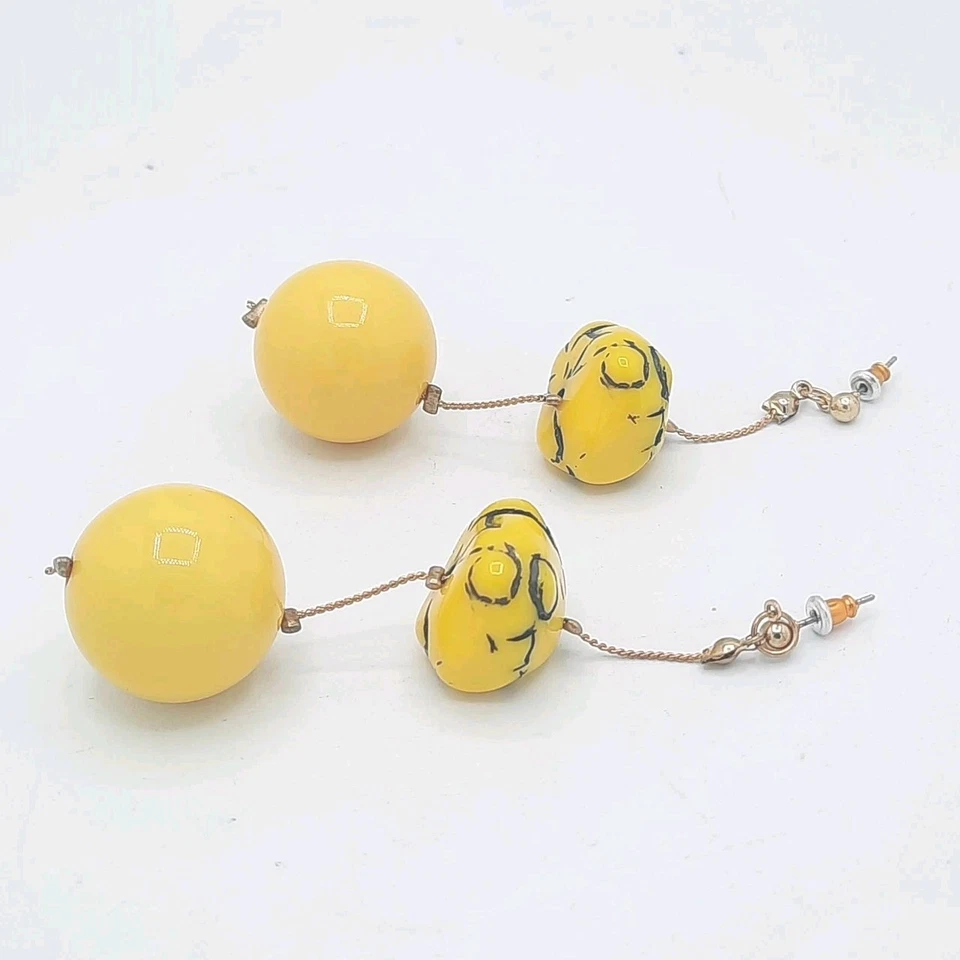 Pendientes Colgantes Boho Retro Amarillo y Negro Acrílico - Mod Grueso Cuentas Joyería XLNT Foto 3 de 3