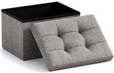 Small Storage Ottoman Foldable Collapsible Rectangle Linen Ottoman Foot Rest ...
