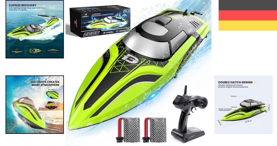 Futuristisches RC Boot mit Autopilot-Modus & Selbstverwaltungsfunktion Grün - Bild 2 von 4