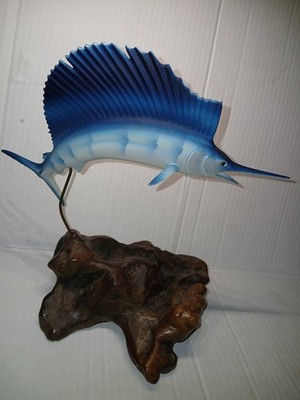 Vintage JOHN PERRY Blue Marlin Swordfish Jumping Out Water Sculpture 