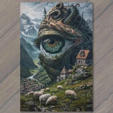 Art Print Eyeball Monster Mountains Sheep Weird Unusual Eye Scenic Strange Funny