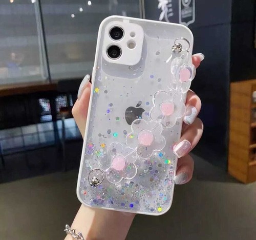 Glitter shockproof iphone Case 11 13 12 Pro 11 Pro Max SE 8 7+ with Wrist strap - Picture 10 of 19