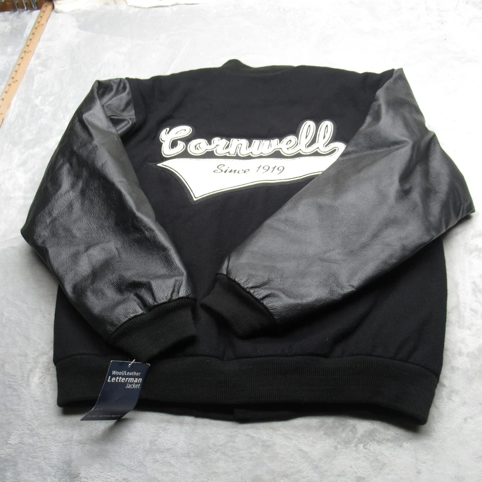 Cornwell Letterman Jacket Mens XL Black Snap Front Wool Leather Varsity NEW - Image 2 of 4
