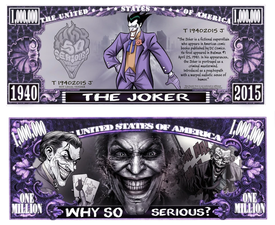 LE JOKER ! BILLET MILLION DOLLAR US ! Collector Batman DC Super Heros Comics bd