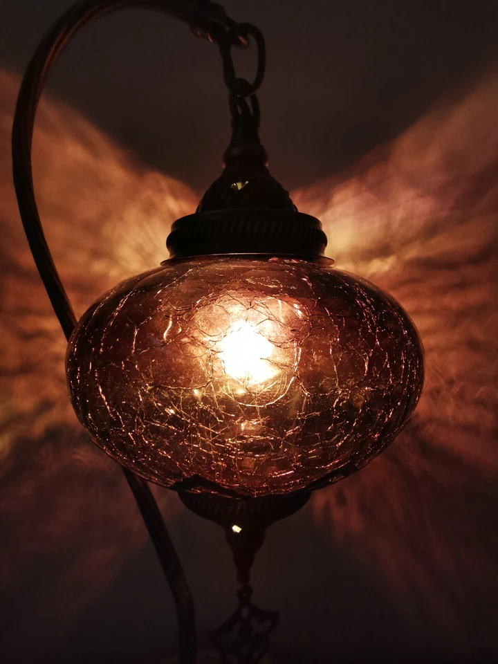 Free UK/EU Led Bulb, Crackle Glass Swanneck Bedside Lamp, Statement Light - Image 3 of 4