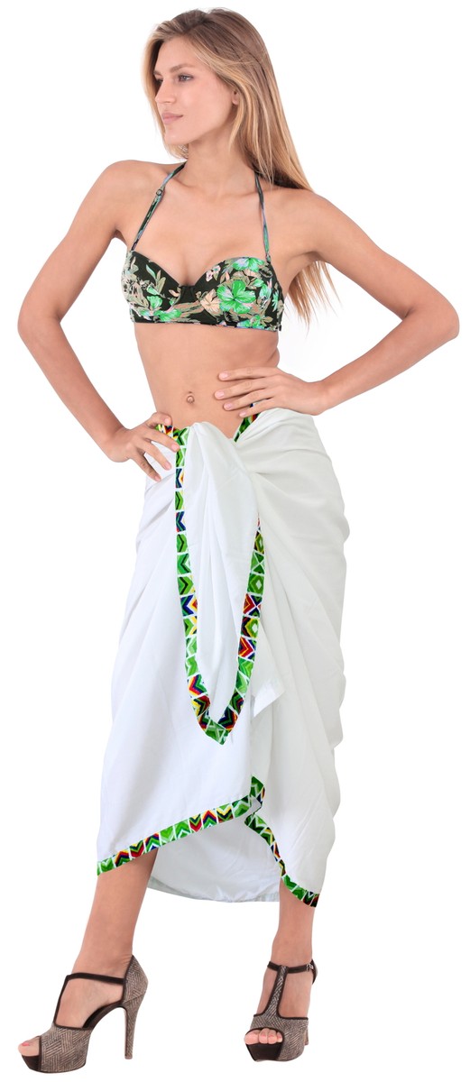 LA LEELA Women's Hand-Painted Sarong - Large Rayon Beach Cover Up, Pareo Scarf With Coconut Clip, 78" X 43"