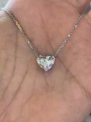 2Ct Heart Cut Moissanite Solitaire pendant 14K White Gold Plated 18'' Free Chain