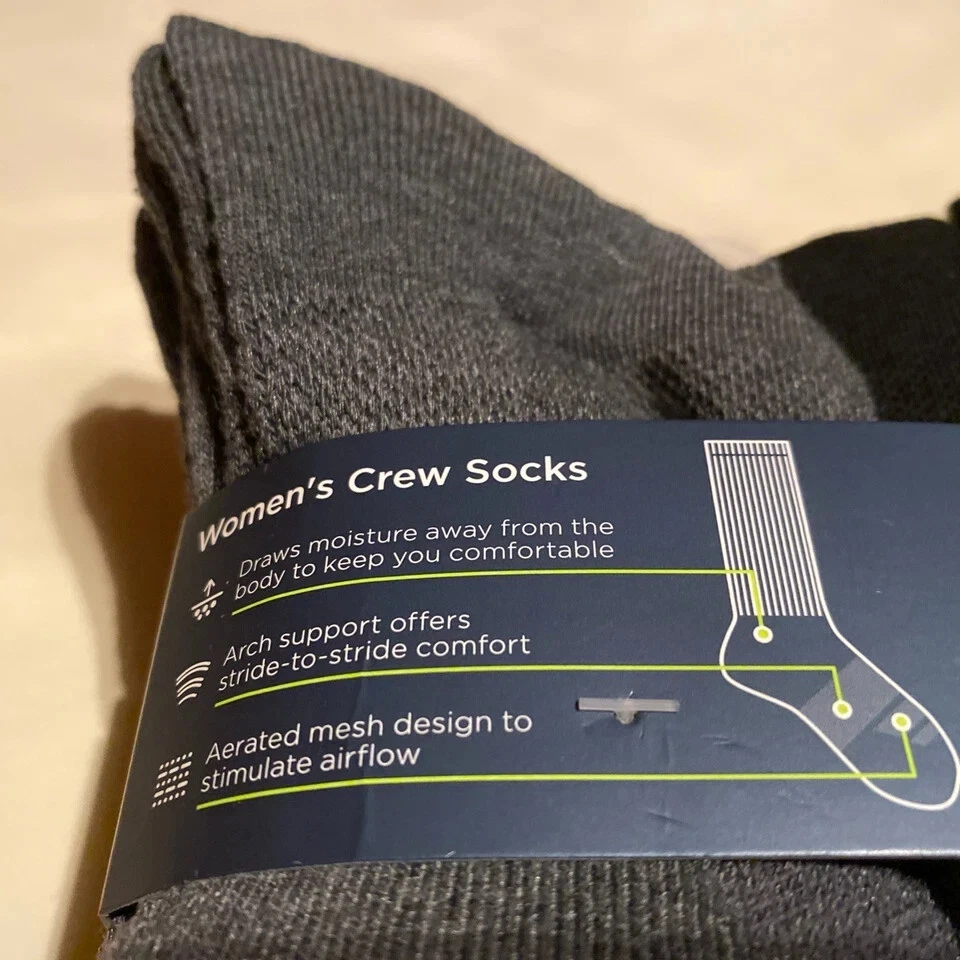 NEW Women's Tek Gear 10 Pack Crew Socks Size 9-11 Shoe 4-10 Black, Gray, White - Image 4 of 4