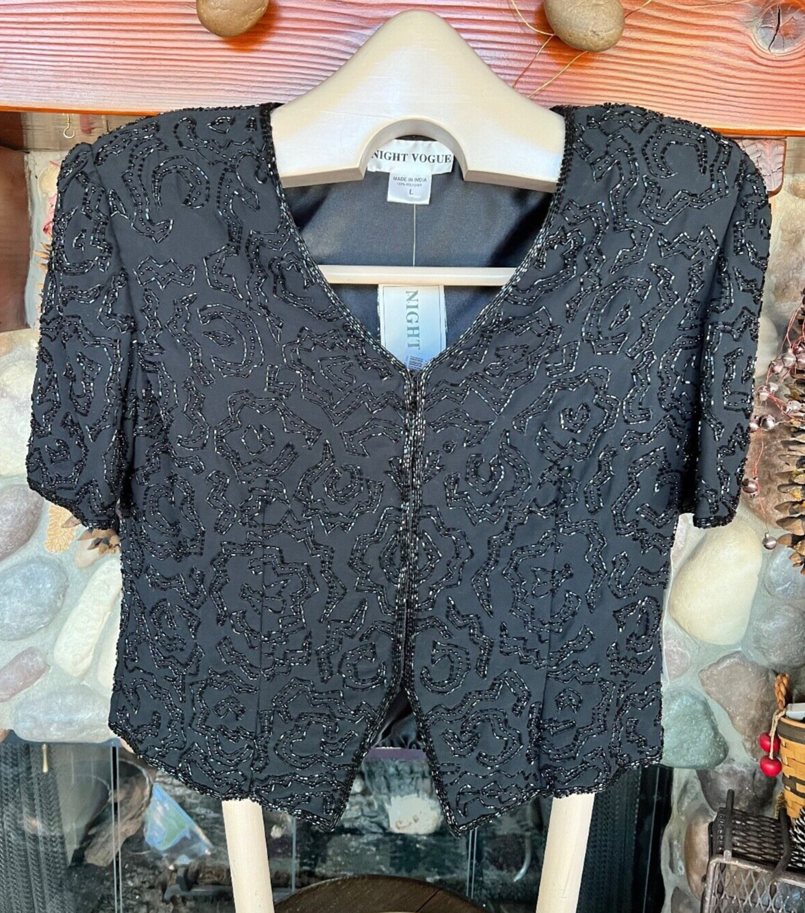 GIACCA NOTTE VOGUE DONNA NUOVA con perline nera rotonda e perline pony taglia grande nuova