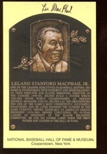 Yellow Hall of Fame Plaque Lee MacPhail Autographed