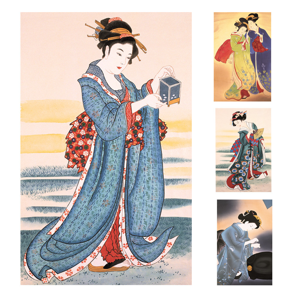 飾り絵　kimono woman Kimono Lady Japanese Art Ukiyo-e Painting Canvas Poster Wall