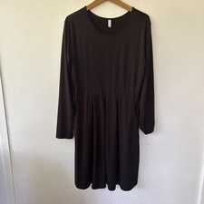 Long Sleeve Little Black Dress Womens XL Black Scoop Neck Pockets Knee Length