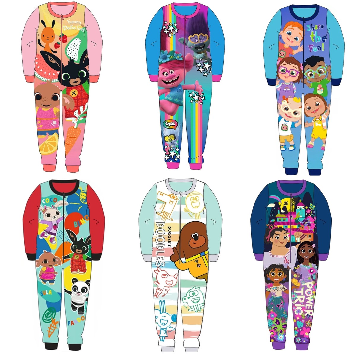 Girls Boys Character All In One Pyjamas PJs Jumpsuit Playsuit Kids Baby  Romper