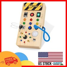 Handcrafted Montessori Busy Board for Ages 1 , 8 LED Lights for Sensory Learning