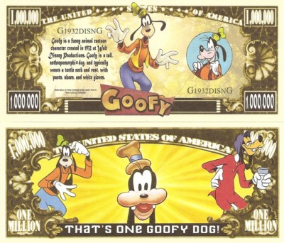 Goofy Thats One Goofy Dog Millionen-Dollar-Scheine x 2 amerikanische Zeichentrickfigur